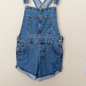 Free People we The Free Denim Blue Overall Shorts